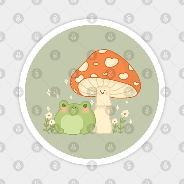 Cute frog cottage core cute mushroom Magnet by summerheart